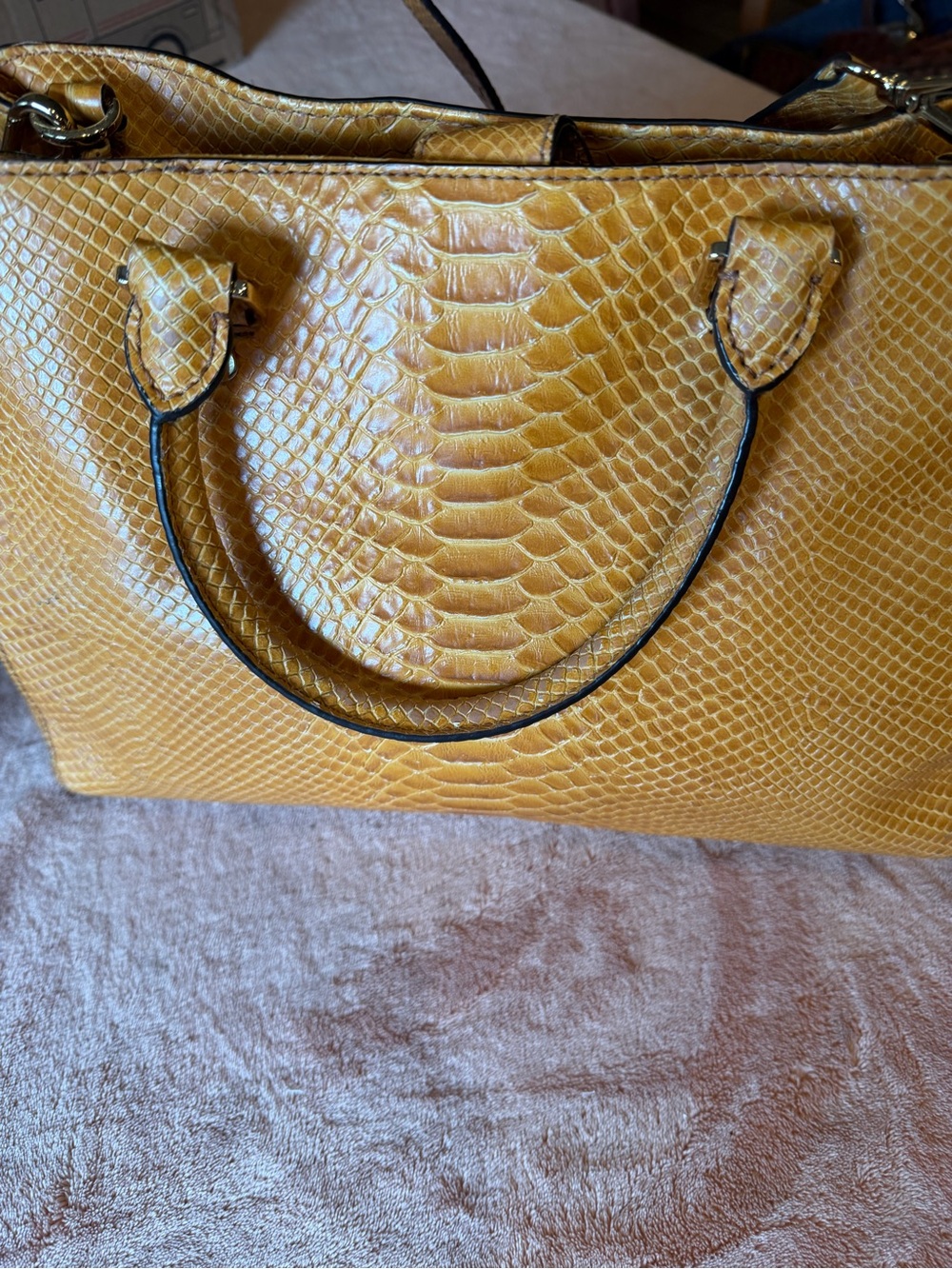 Michael Kors Yellow Faux-Snakeskin Satchel with Top Handles - Picture 3 of 7